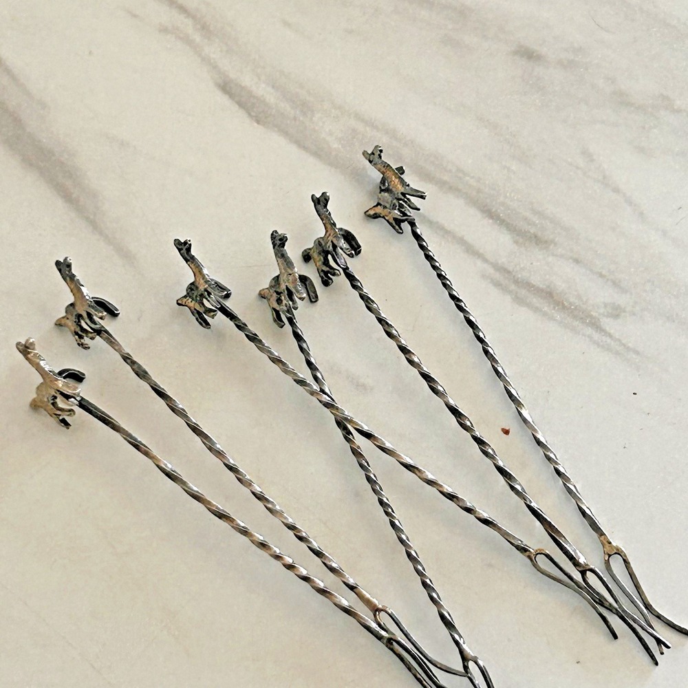 Vintage Sterling Silver Peru Llama Appetizer Olive Pick Fork Forks Lot of 6 1960